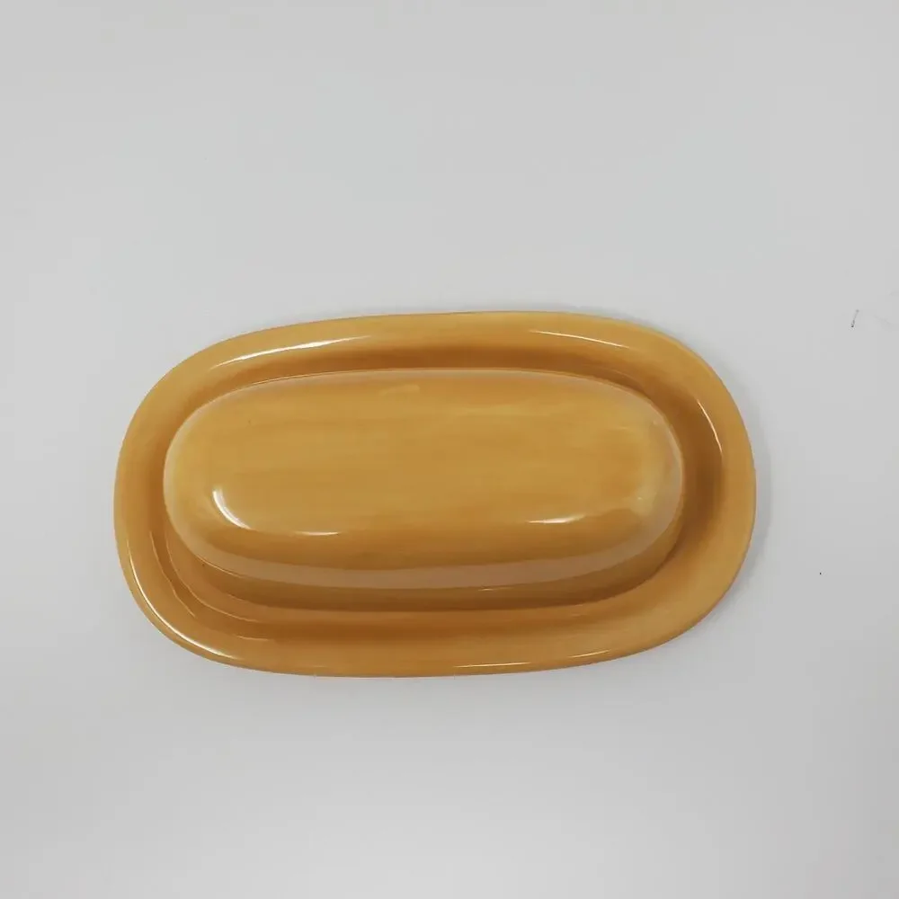 Pottery Barn SAUSALITO AMBER 1/4 Lb Covered Butter Dish Golden Yellow Amber Flaw